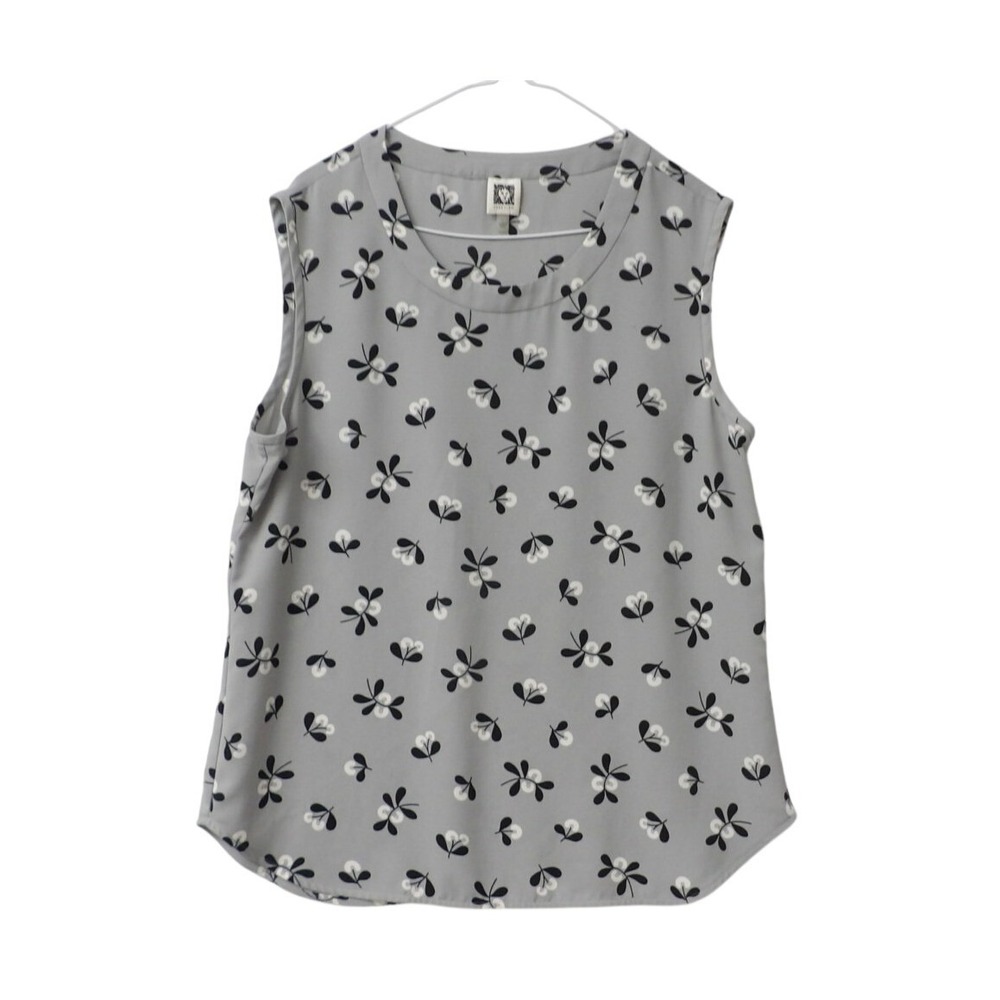 Anne Klein Gray Floral Print Sleeveless Blouse